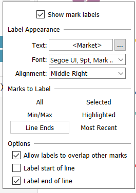 Tick show marks labels box and choose Line Ends option