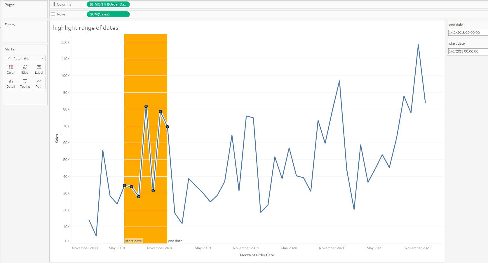 The Data School How To Use A Parameter To Select A Range Of Dates On 