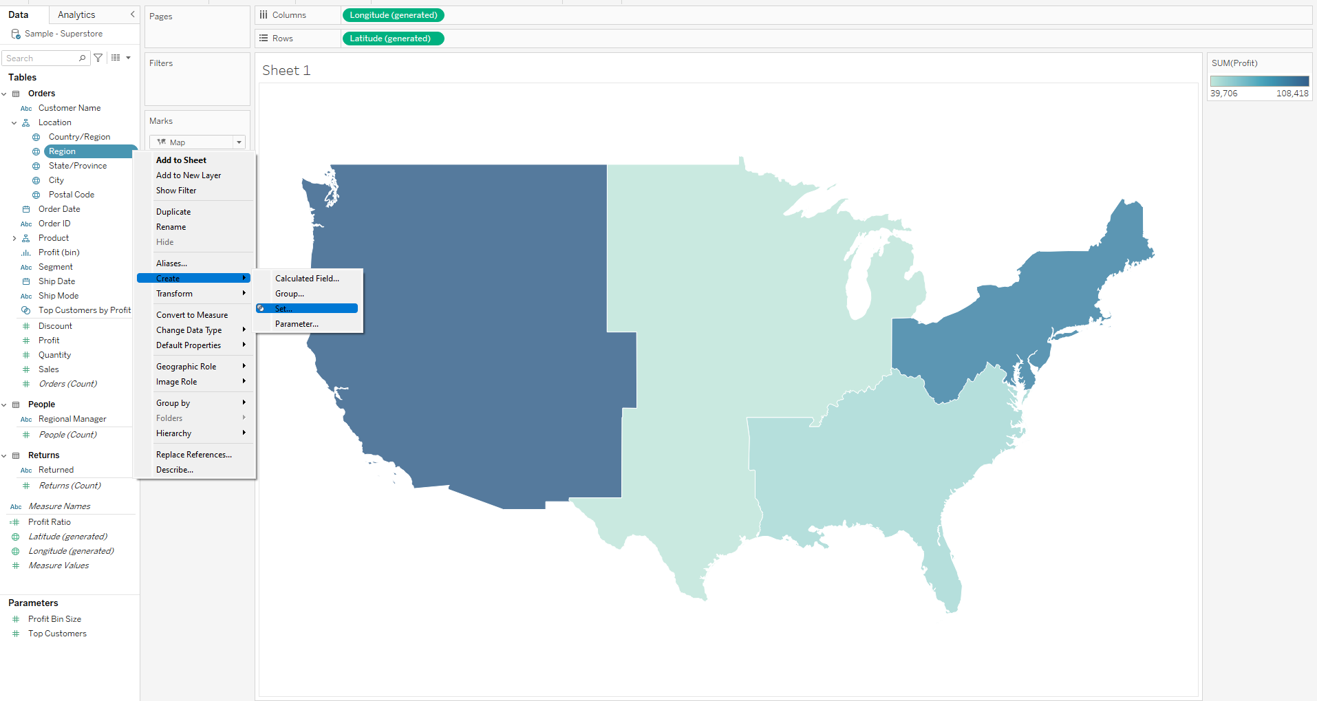 The Data School - Region To State Drill Down Using Set Actions