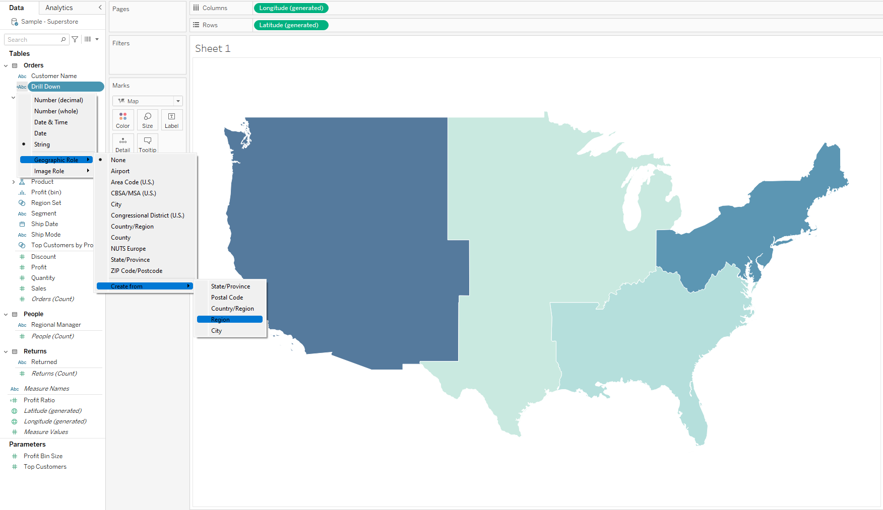 Region To State Drill Down Using Set Actions - The Data School