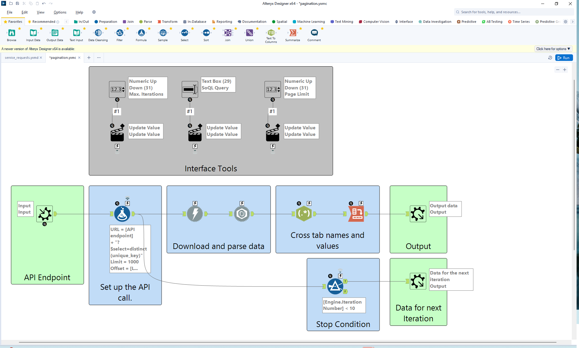 Interface Tools to allow the user to specify the Max. Number of Iterations, SoQl Query, and Page Limit.