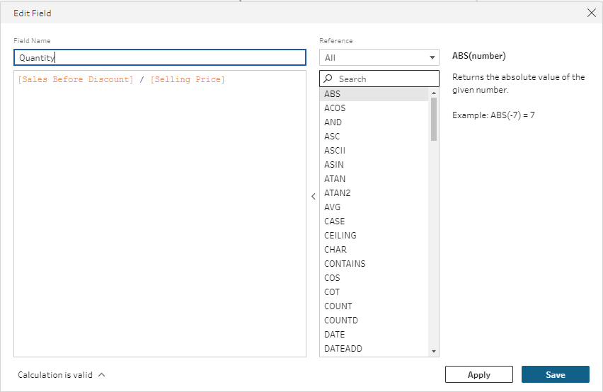 Calculate the Quantity of each transaction to save within the published datasource and use as another measure value for Pulse Metrics