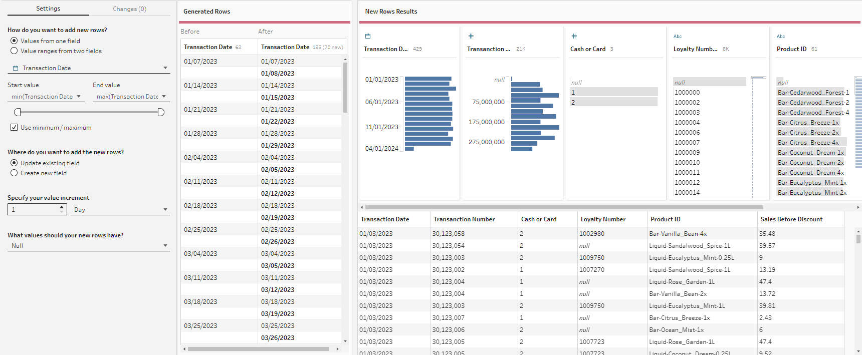 Fill Gaps in Sequential Data using the New Rows step.