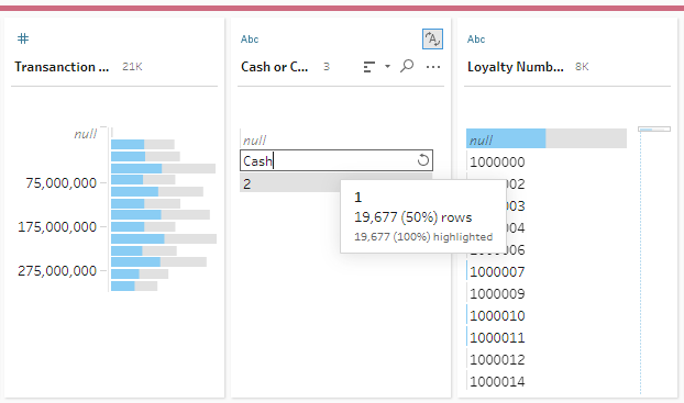 Typing in replacement values for the Cash or Card field  which was originally encoded with numerical values.