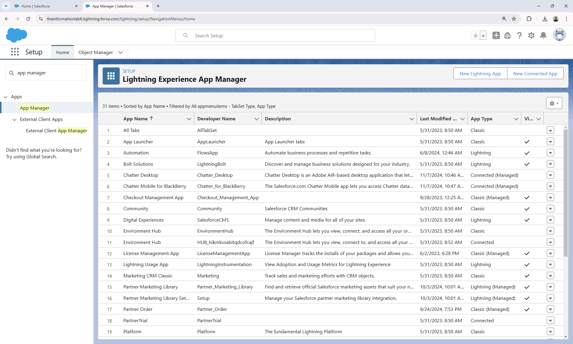 Lightning Experience App Manager