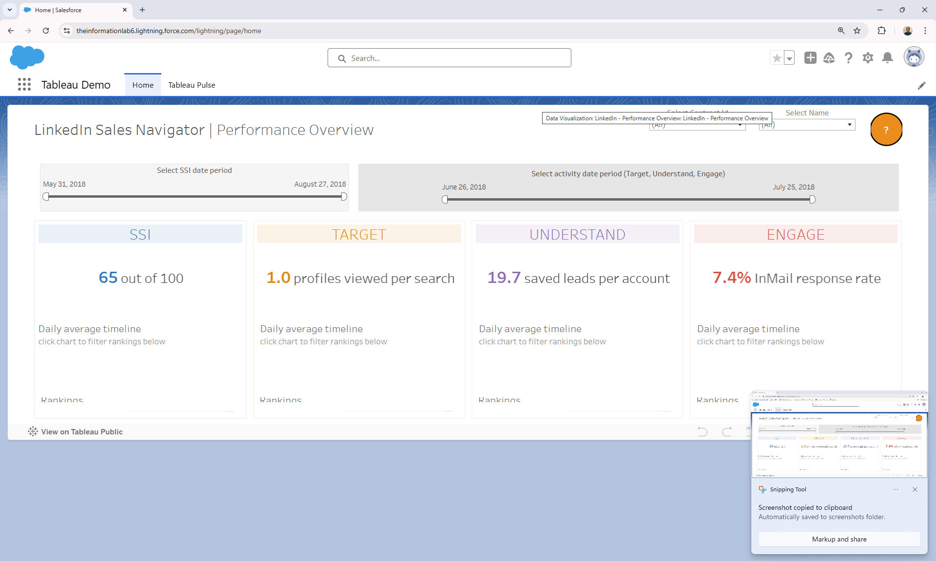 App homepage with embedded Tableau dashboard