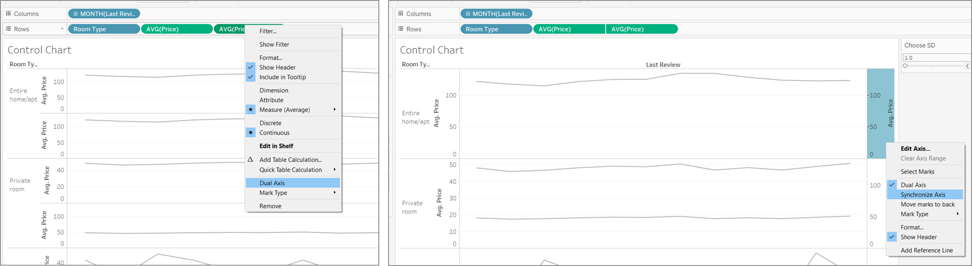 How to create a control chart in Tableau (including a control parameter